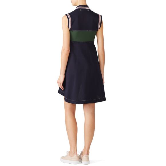 Carven Lace Up Navy Blue Green Mini Collared Polo Shirt Dress Size 38 - Picture 2 of 7